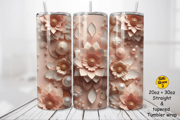 3D Blush Pink Gold Flowers and Pearls