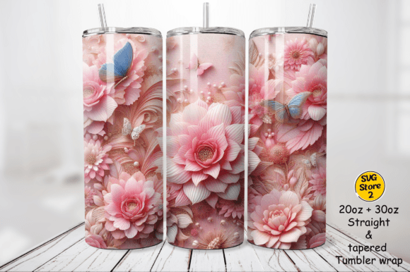 3D Pink Floral & Butterfly Sublimation