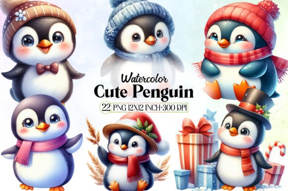 Cute Penguin Watercolor Clipart for Every Creative Project