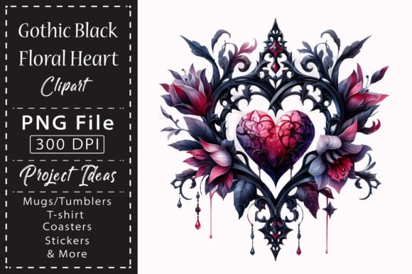Gothic Black Floral Heart Clipart – A Design Element with Unexpected Versatility