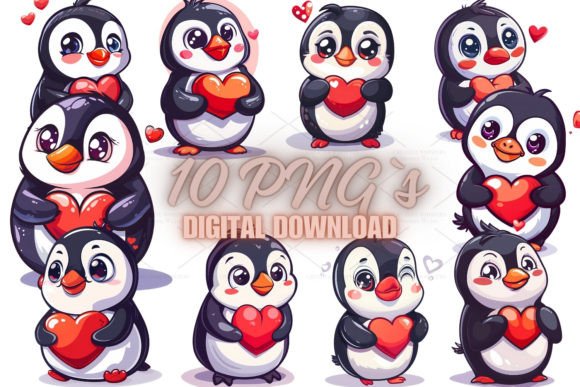 Penguin with Heart Clipart, PNG 4S-36: The Complete Guide to Creative Crafting with High-Resolution Watercolor Designs