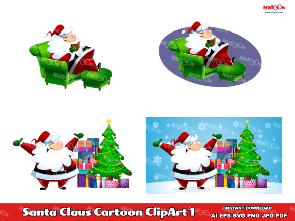 Santa Claus Cartoon ClipArt 1 Bundle for Designers