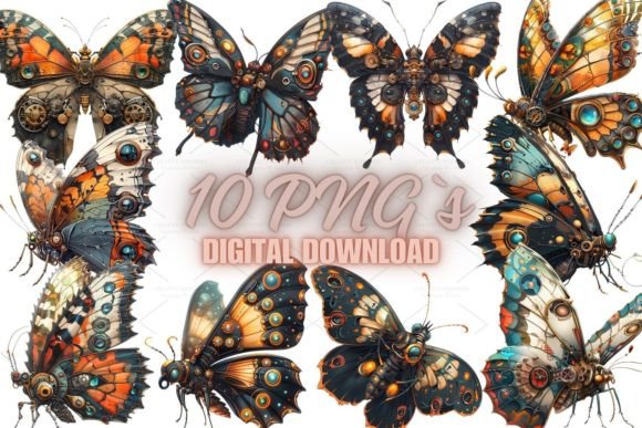 Steampunk Butterfly Clipart: Creative Design Meets Vintage Whimsy in High-Resolution Digital Art