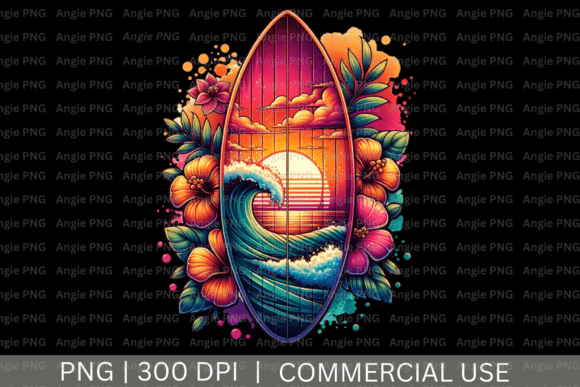 Summer Sunset Surfboard PNG Clipart