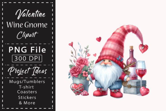 Valentine Wine Gnome Sublimation Clipart for Creative Projects