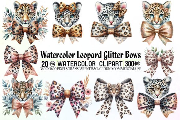 Watercolor Leopard Glitter Bows Clipart: A Practical Design Resource