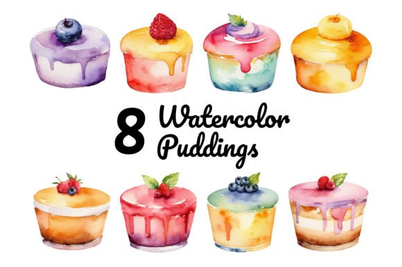 Watercolor Puddings Clipart Illustration: A Sweet Palette for Creative Projects